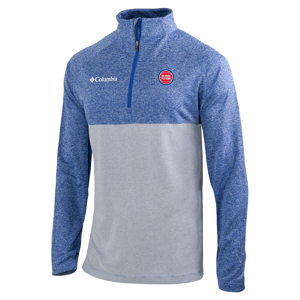 Men's Columbia Blue Detroit Pistons Rockin' It Raglan Long Sleeve Quarter-Zip Pullover
