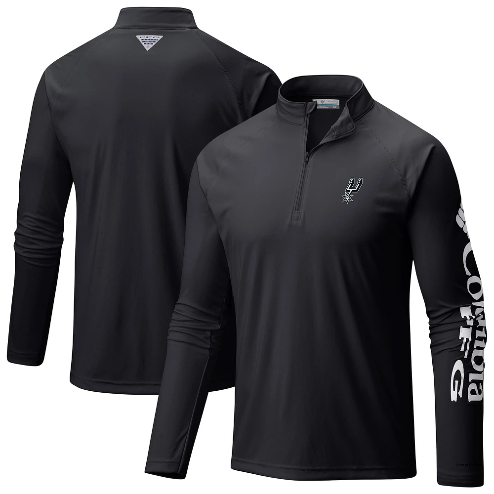 Men's Columbia Black San Antonio Spurs Terminal Tackle Raglan Omni-Shade Quarter-Zip Jacket