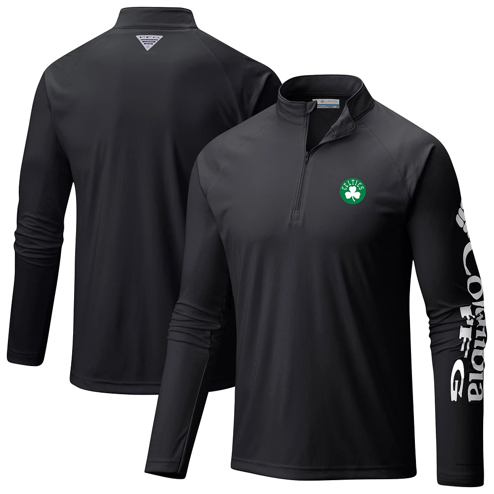 Men's Columbia Black Boston Celtics Terminal Tackle Raglan Omni-Shade Quarter-Zip Jacket