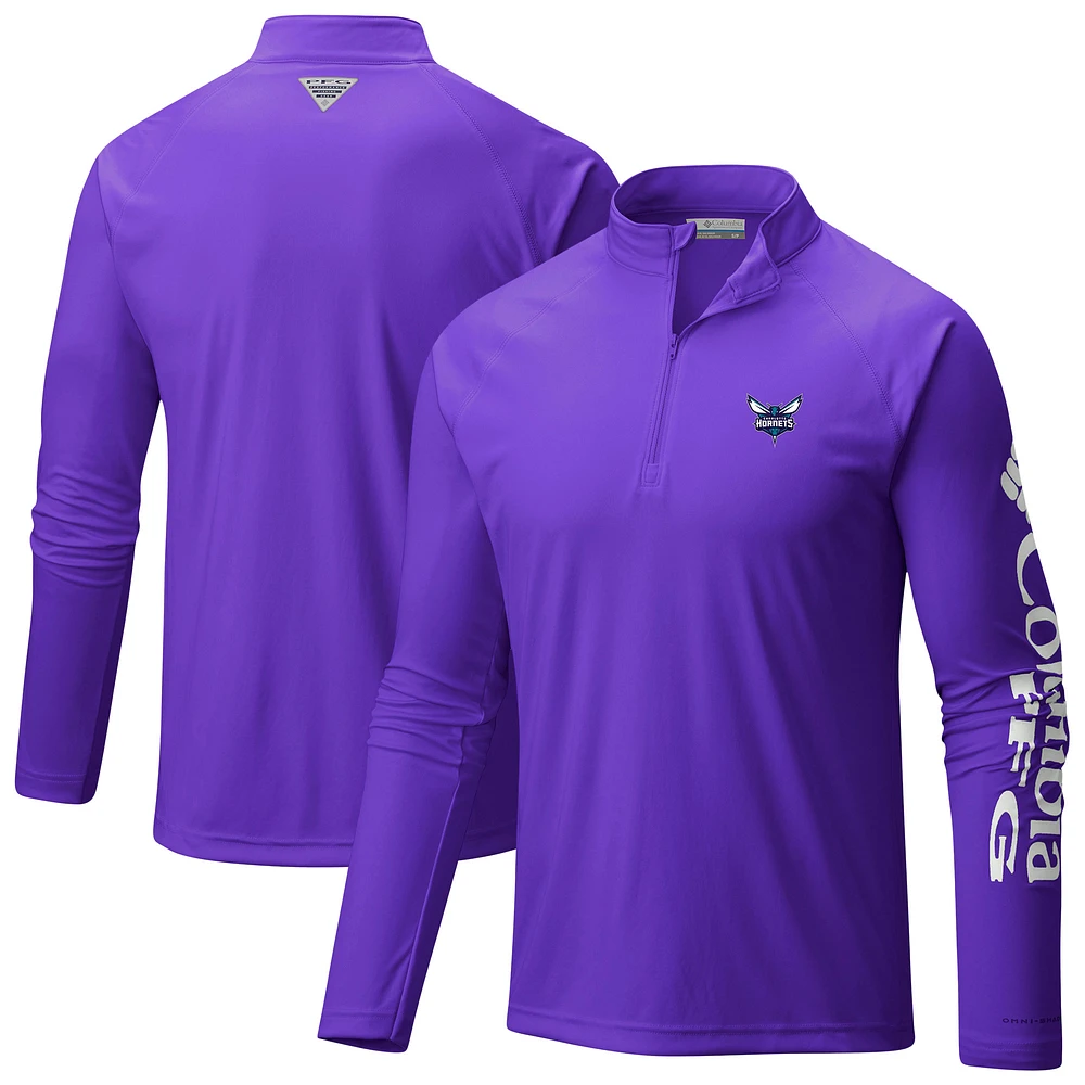 Men's Columbia Purple Charlotte Hornets Terminal Tackle Raglan Omni-Shade Quarter-Zip Jacket