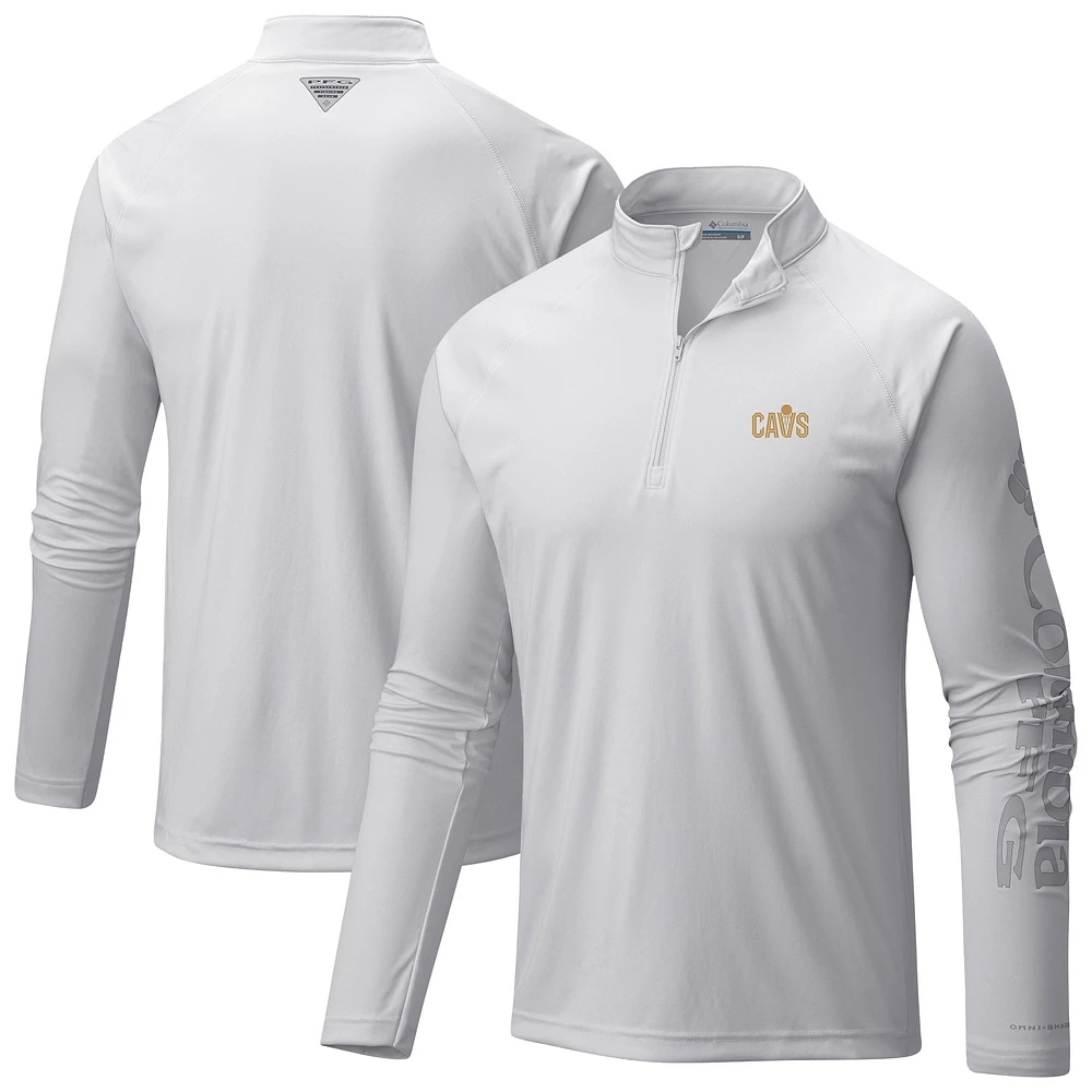 Men's Columbia White Cleveland Cavaliers Terminal Tackle Raglan Omni-Shade Quarter-Zip Jacket