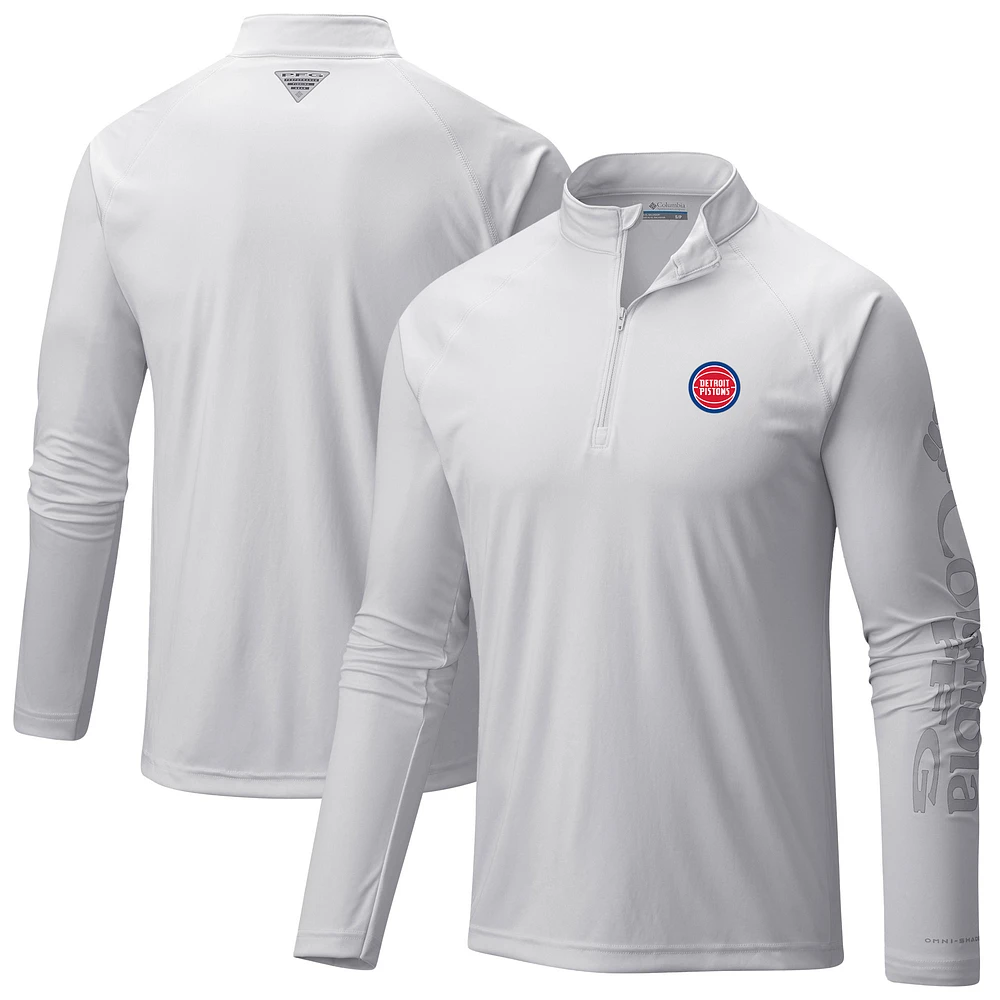 Men's Columbia Detroit Pistons Terminal Tackle Raglan Omni-Shade Quarter-Zip Jacket