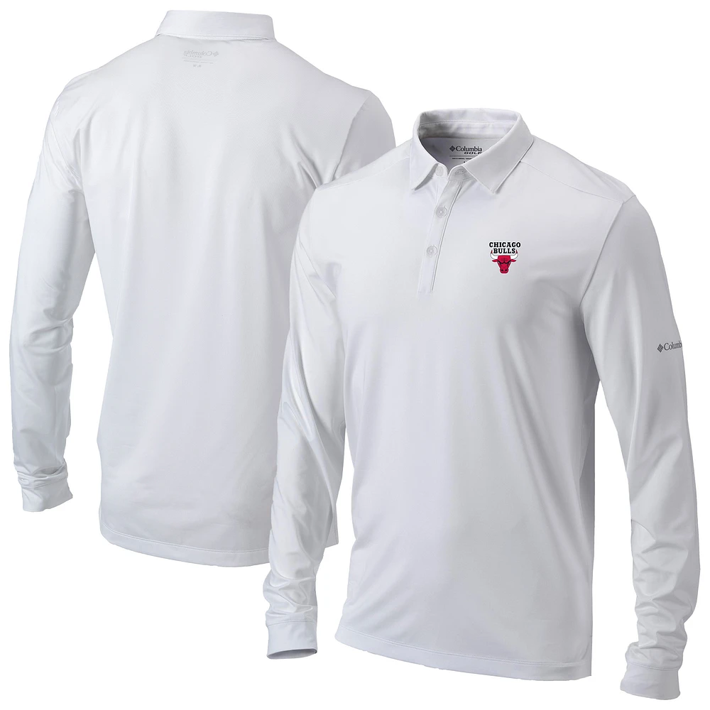 Men's Columbia White Chicago Bulls Omni-Wick Pin High Long Sleeve Polo