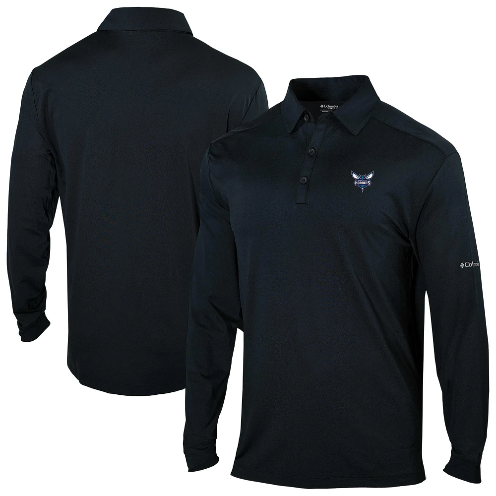 Men's Columbia Black Charlotte Hornets Omni-Wick Pin High Long Sleeve Polo