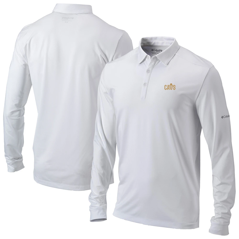 Men's Columbia White Cleveland Cavaliers Omni-Wick Pin High Long Sleeve Polo