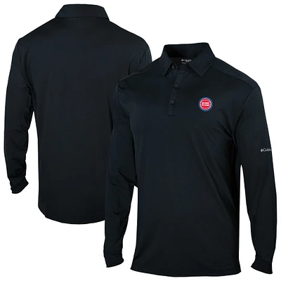 Men's Columbia Black Detroit Pistons Omni-Wick Pin High Long Sleeve Polo