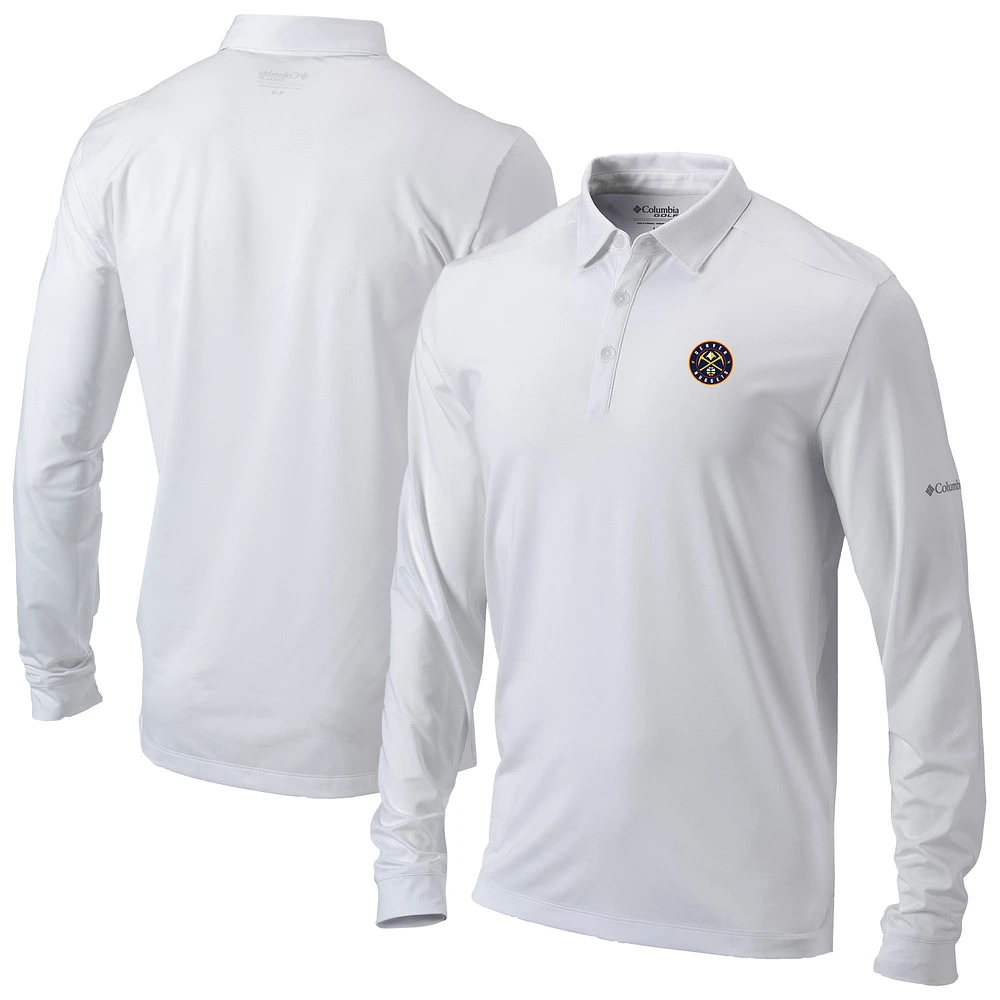 Men's Columbia White Denver Nuggets Omni-Wick Pin High Long Sleeve Polo