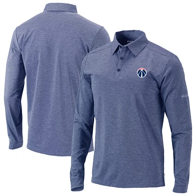 Men's Columbia Heather Navy Washington Wizards Omni-Wick Pin High Long Sleeve Polo