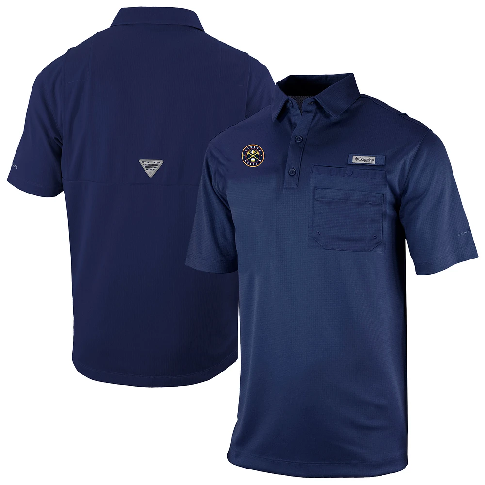 Men's Columbia Navy Denver Nuggets Omni-Wick Flycaster Pocket Polo