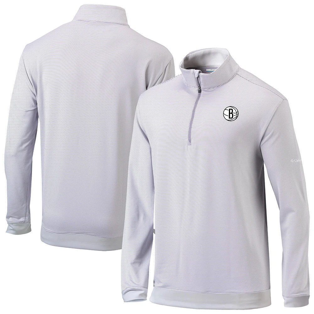 Men's Columbia Gray/White Brooklyn Nets Omni-Wick Even Lie Quarter-Zip Pullover