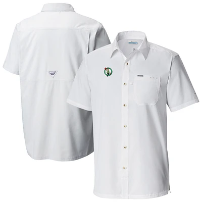Men's Columbia White Boston Celtics Slack Tide Camp Button-Up Shirt