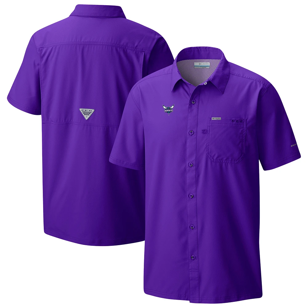 Men's Columbia Purple Charlotte Hornets Slack Tide Camp Button-Up Shirt