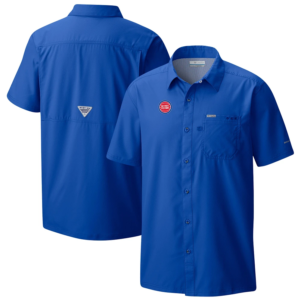 Men's Columbia Blue Detroit Pistons Slack Tide Camp Button-Up Shirt