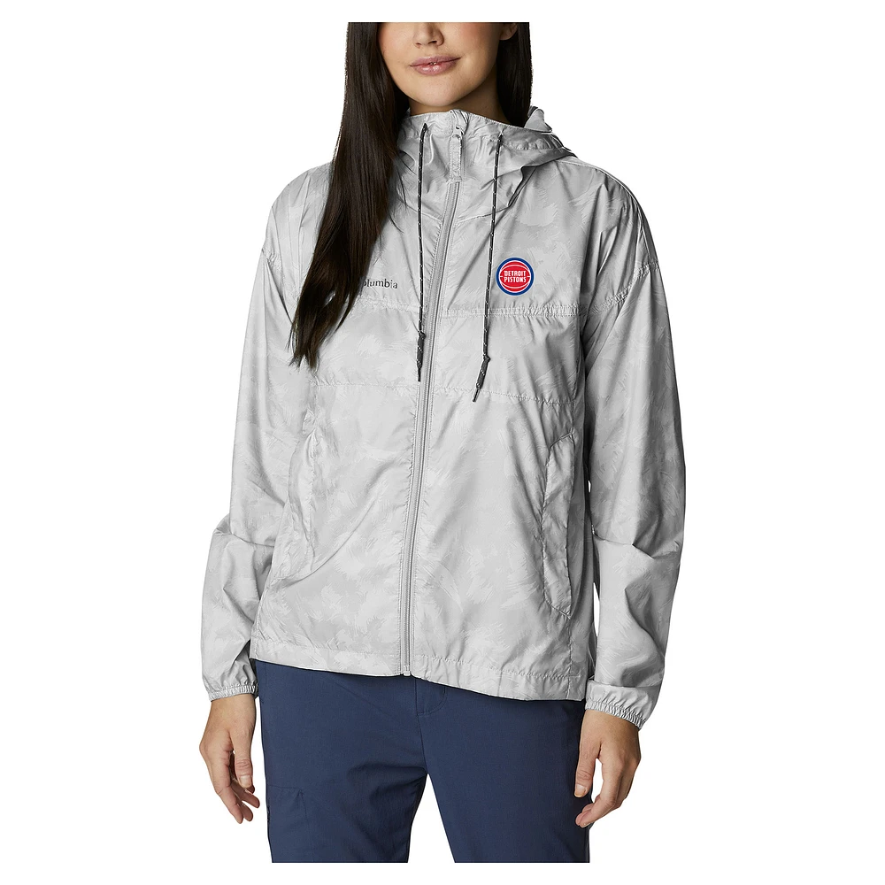 Women's Columbia White Detroit Pistons Flash Challenger II Omni-Shade Full-Zip Windbreaker Jacket