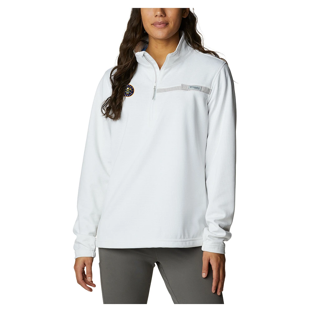 Women's Columbia White Denver Nuggets Skiff Guide Fleece Pullover Top