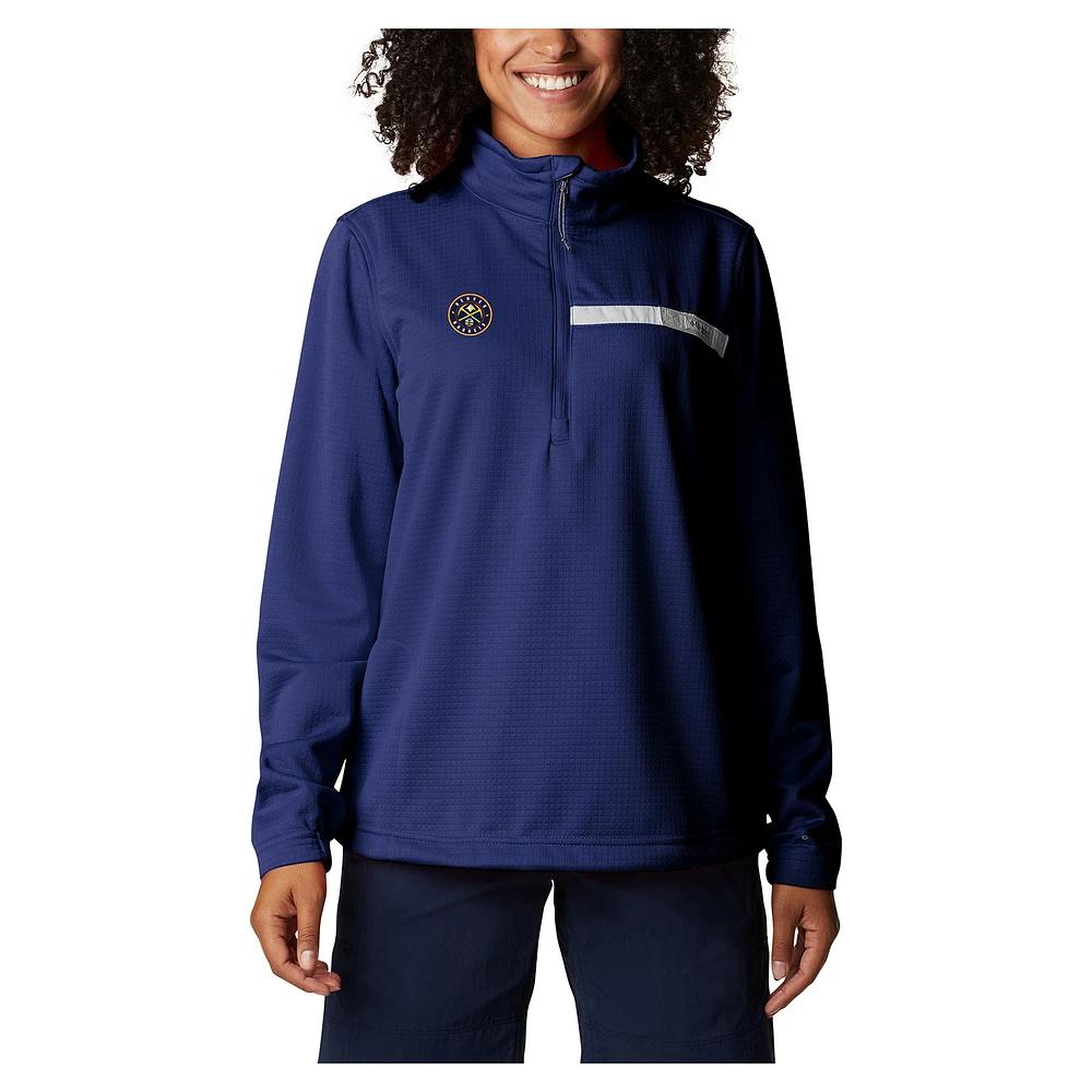 Women's Columbia Navy Denver Nuggets Skiff Guide Fleece Pullover Top