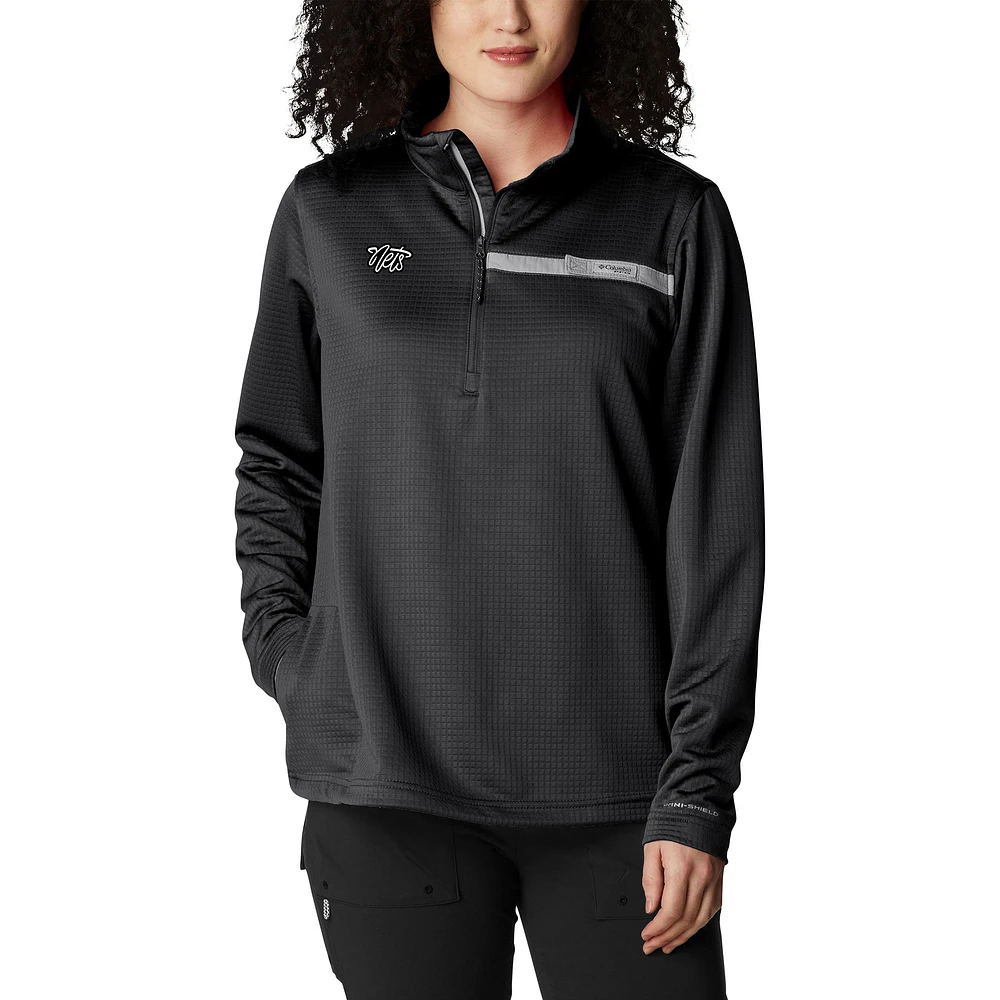 Women's Columbia Black Brooklyn Nets Skiff Guide Fleece Pullover Top