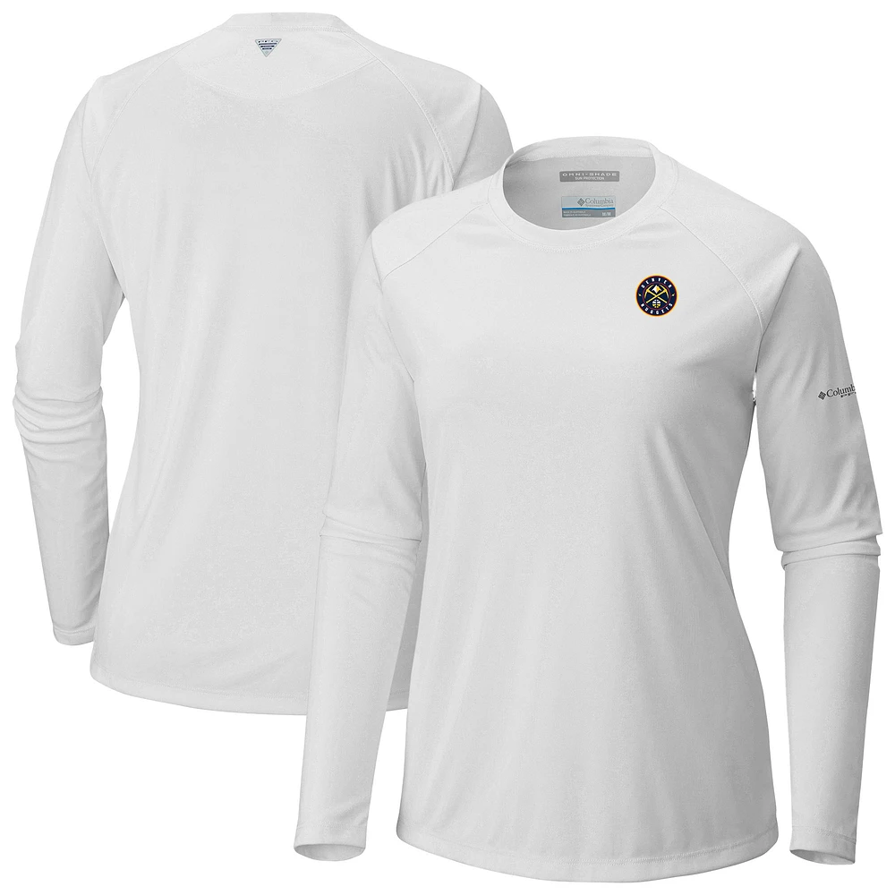 Women's Columbia White Denver Nuggets Tidal Tee II Long Sleeve T-Shirt