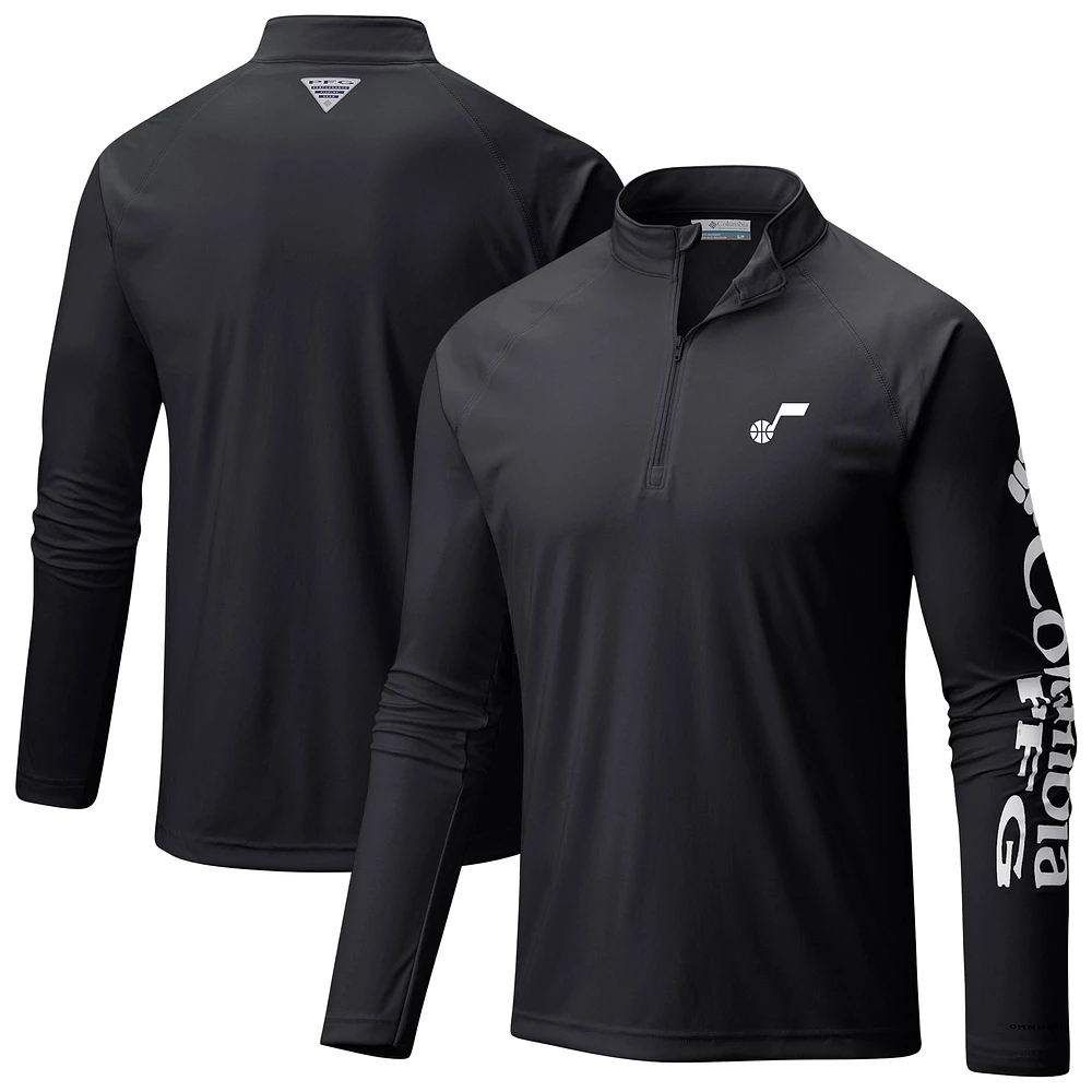 Men's Columbia Black Utah Jazz PFG Terminal Tackle Quarter-Zip Top