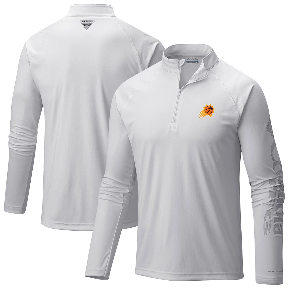 Men's Columbia White Phoenix Suns PFG Terminal Tackle Quarter-Zip Top