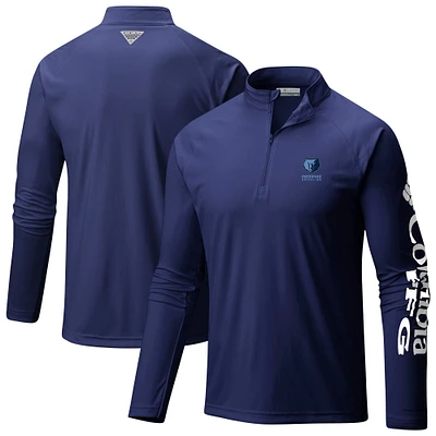 Men's Columbia Navy Memphis Grizzlies PFG Terminal Tackle Quarter-Zip Top