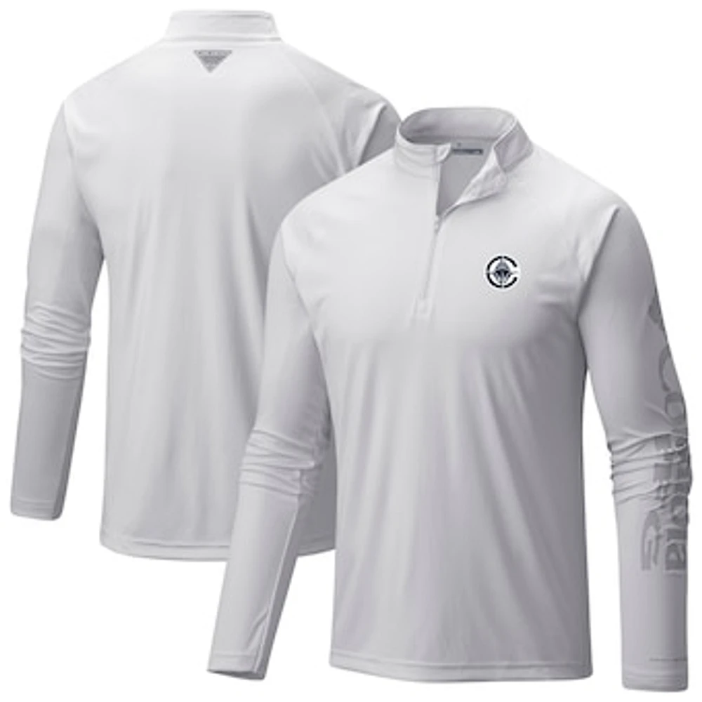 Men's Columbia White LA Clippers PFG Terminal Tackle Quarter-Zip Top