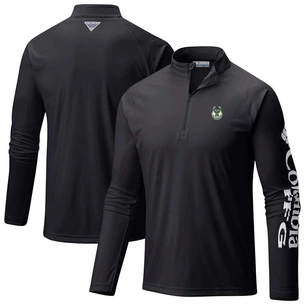 Men's Columbia Black Milwaukee Bucks PFG Terminal Tackle Quarter-Zip Top