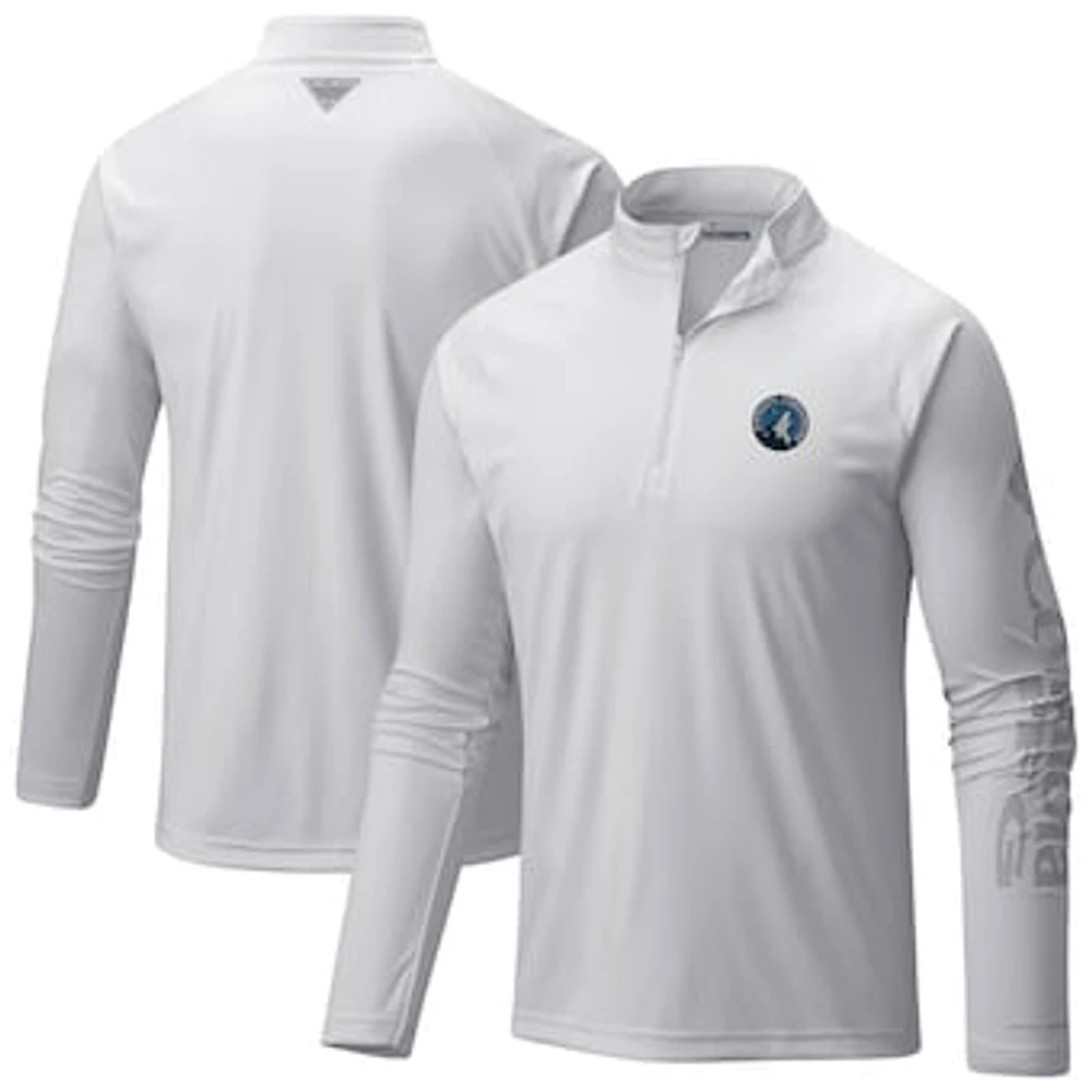Men's Columbia White Minnesota Timberwolves PFG Terminal Tackle Quarter-Zip Top