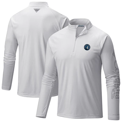 Men's Columbia White Minnesota Timberwolves PFG Terminal Tackle Quarter-Zip Top