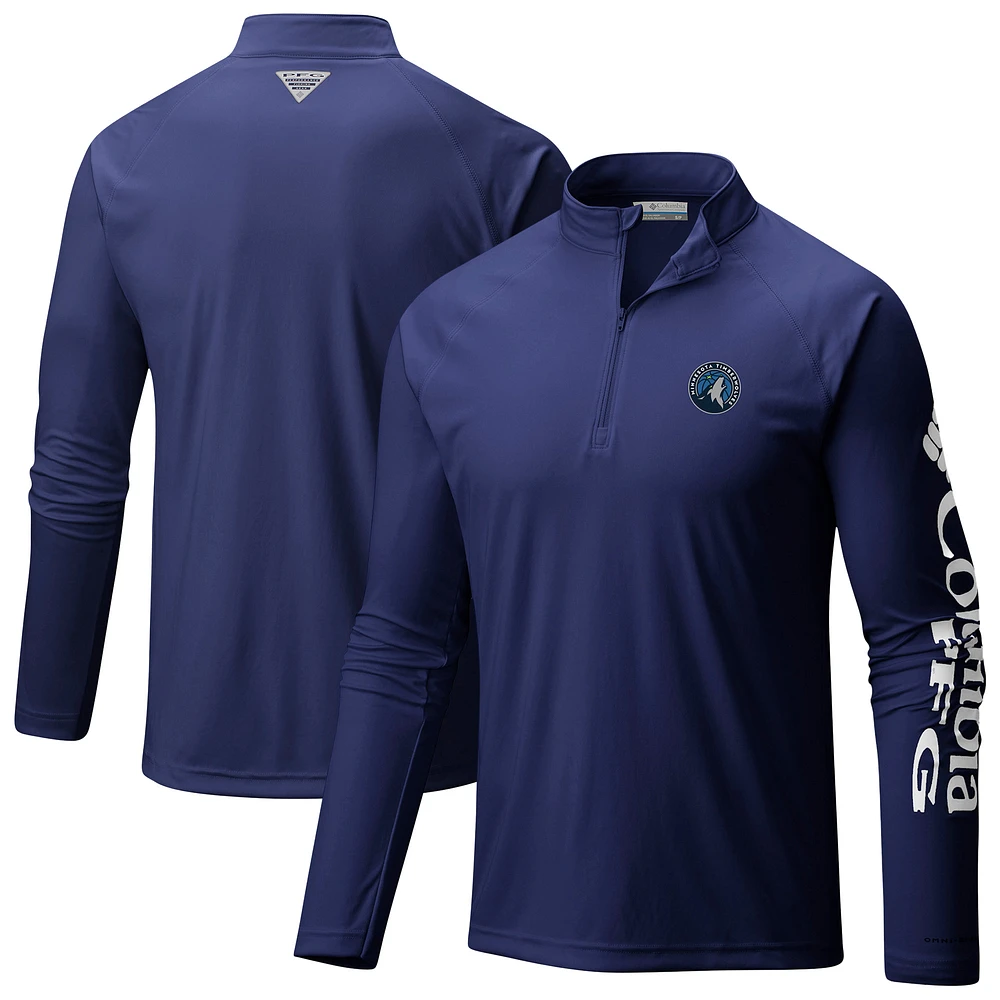 Men's Columbia Navy Minnesota Timberwolves PFG Terminal Tackle Quarter-Zip Top