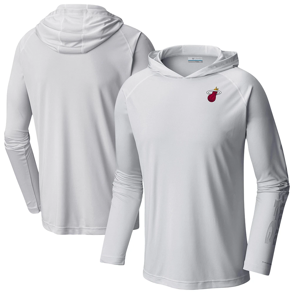 Men's Columbia White Miami Heat PFG Super Terminal Tackle Hoodie