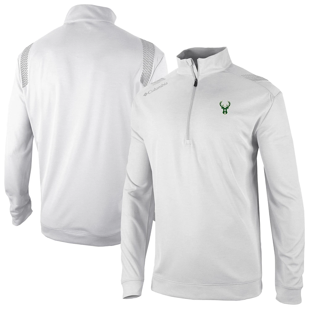 Men's Columbia White Milwaukee Bucks Oakland Downs Omni-Wick Quarter-Zip Top
