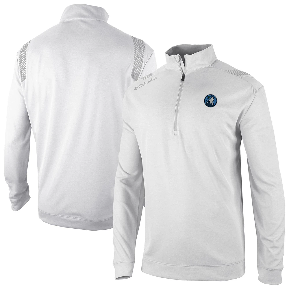 Men's Columbia White Minnesota Timberwolves Oakland Downs Omni-Wick Quarter-Zip Top