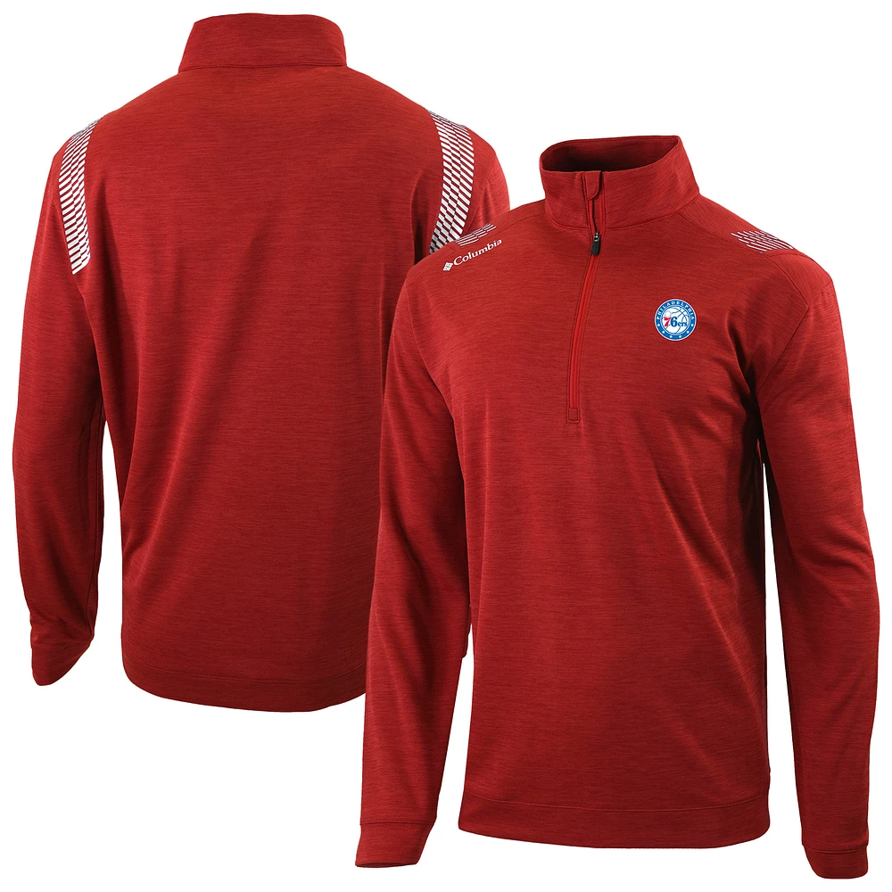 Men's Columbia Red Philadelphia 76ers Oakland Downs Omni-Wick Quarter-Zip Top