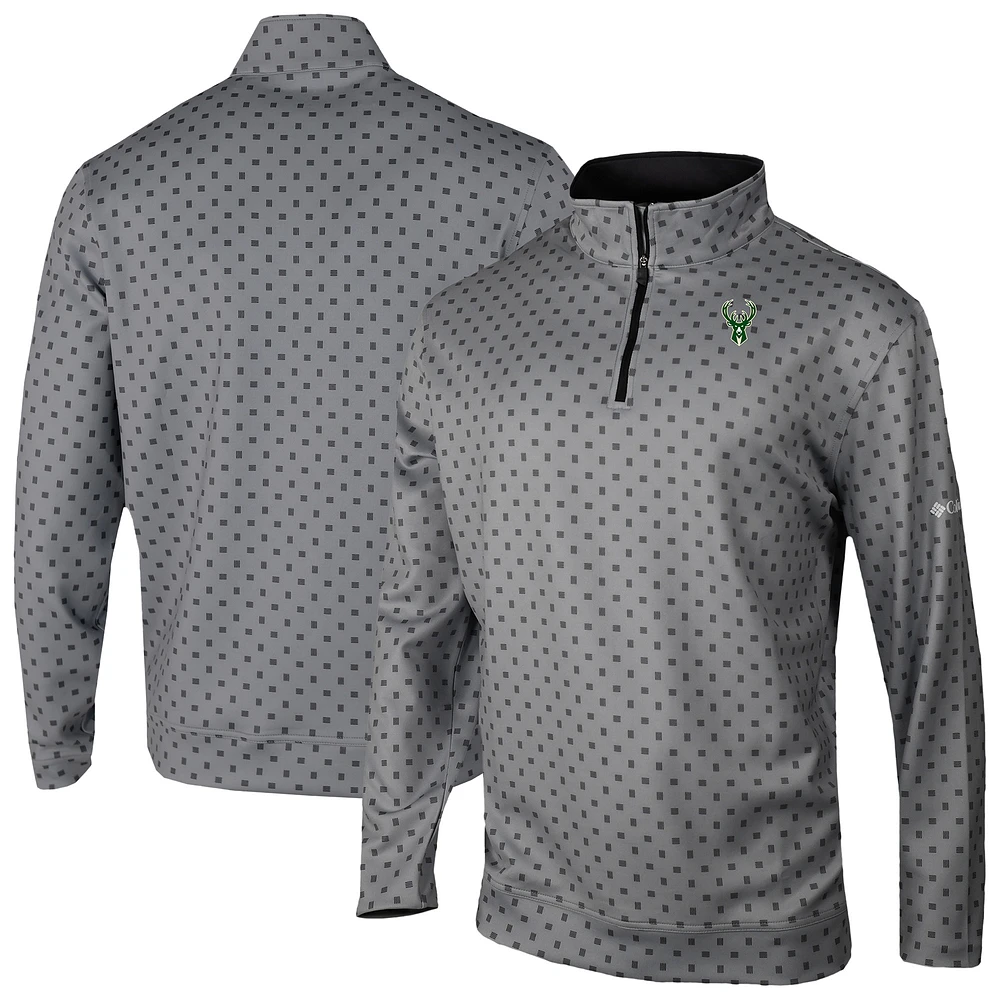 Men's Columbia Gray Milwaukee Bucks Wickham Hills Omni-Wick Quarter-Zip Jacket
