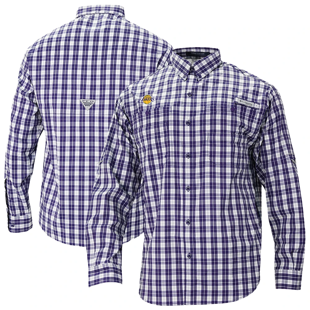 Men's Columbia Purple Los Angeles Lakers Super Tamiami Omni-Shade Long Sleeve Button-Down Shirt