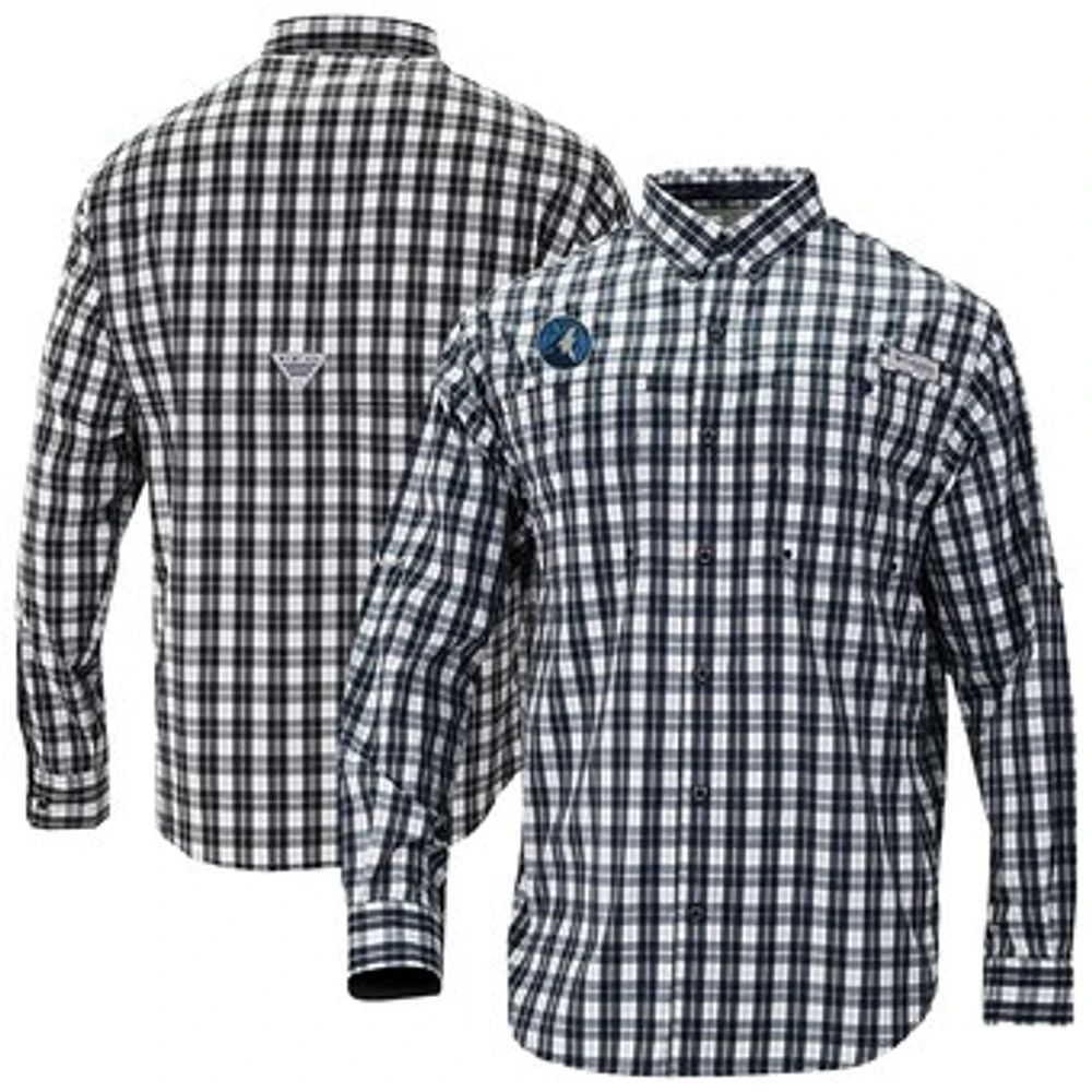 Men's Columbia Navy Minnesota Timberwolves Super Tamiami Omni-Shade Long Sleeve Button-Down Shirt
