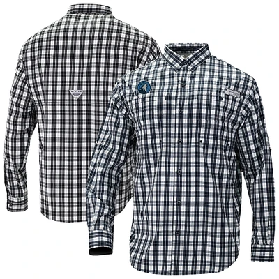 Men's Columbia Navy Minnesota Timberwolves Super Tamiami Omni-Shade Long Sleeve Button-Down Shirt
