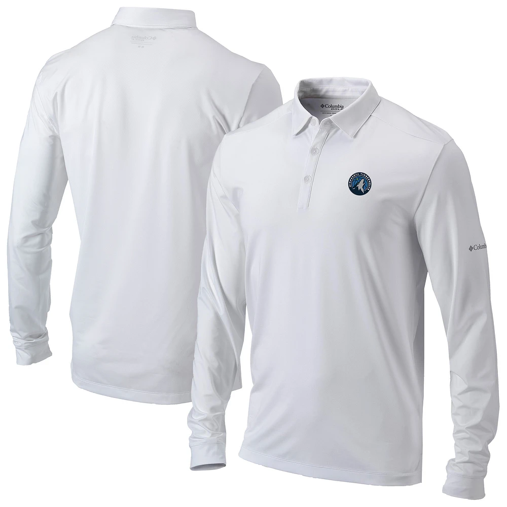 Men's Columbia White Minnesota Timberwolves Omni-Wick Pin High Long Sleeve Polo