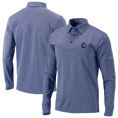 Men's Columbia Navy Minnesota Timberwolves Omni-Wick Pin High Long Sleeve Polo