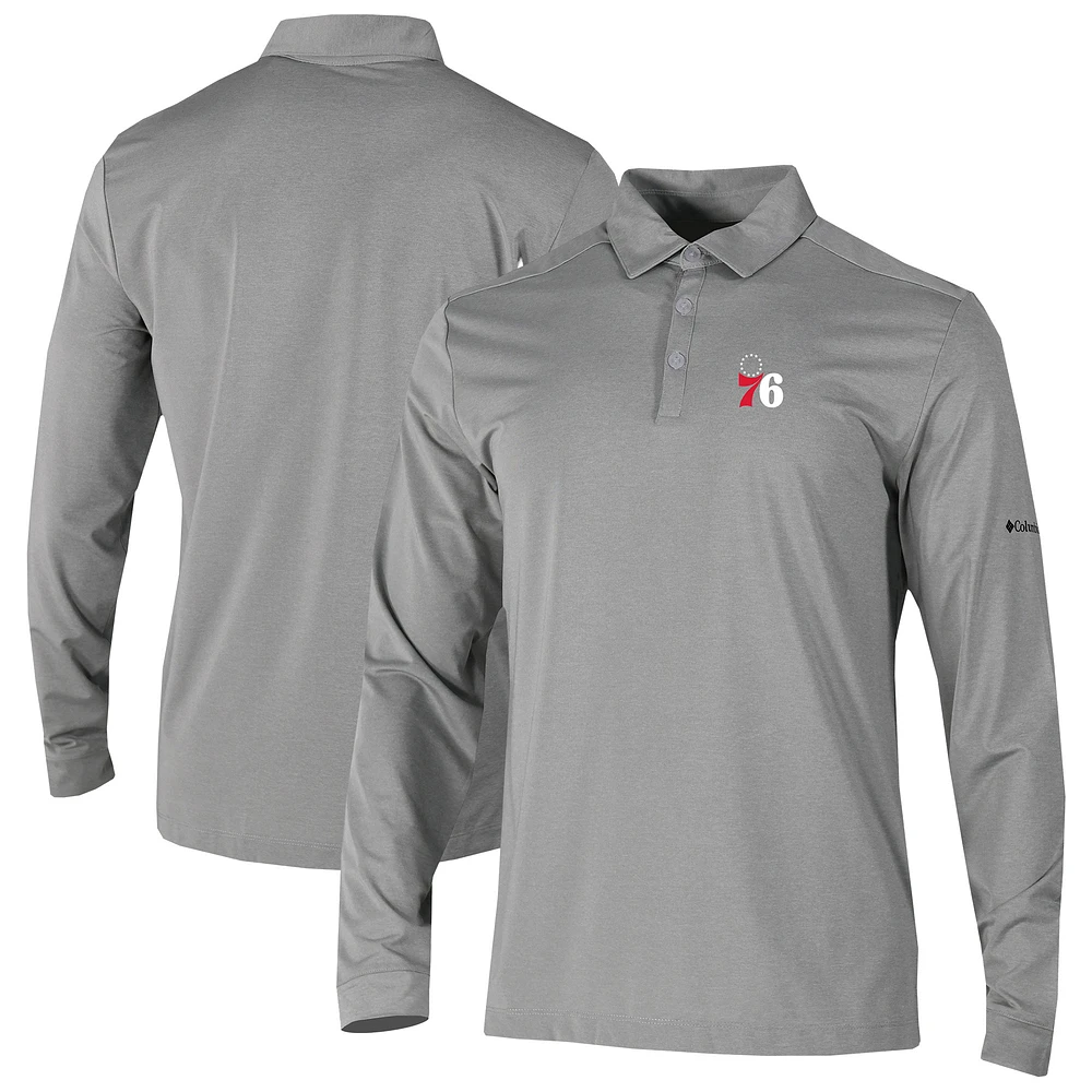 Men's Columbia Gray Philadelphia 76ers Omni-Wick Pin High Long Sleeve Polo