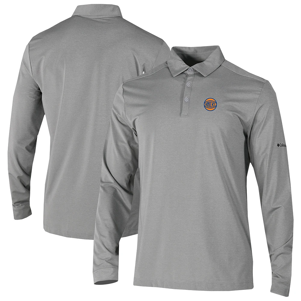 Men's Columbia Gray New York Knicks Omni-Wick Pin High Long Sleeve Polo