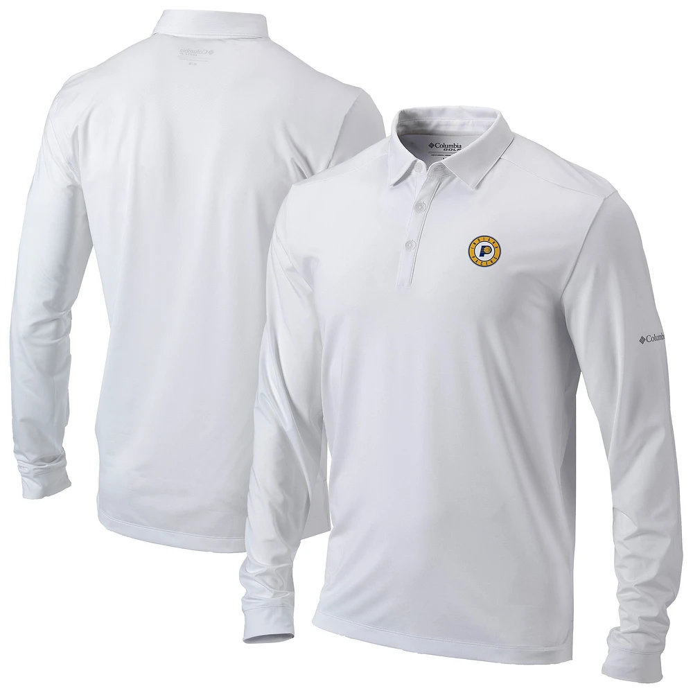Men's Columbia White Indiana Pacers Omni-Wick Pin High Long Sleeve Polo