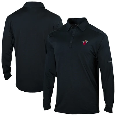 Men's Columbia Black Miami Heat Omni-Wick Pin High Long Sleeve Polo