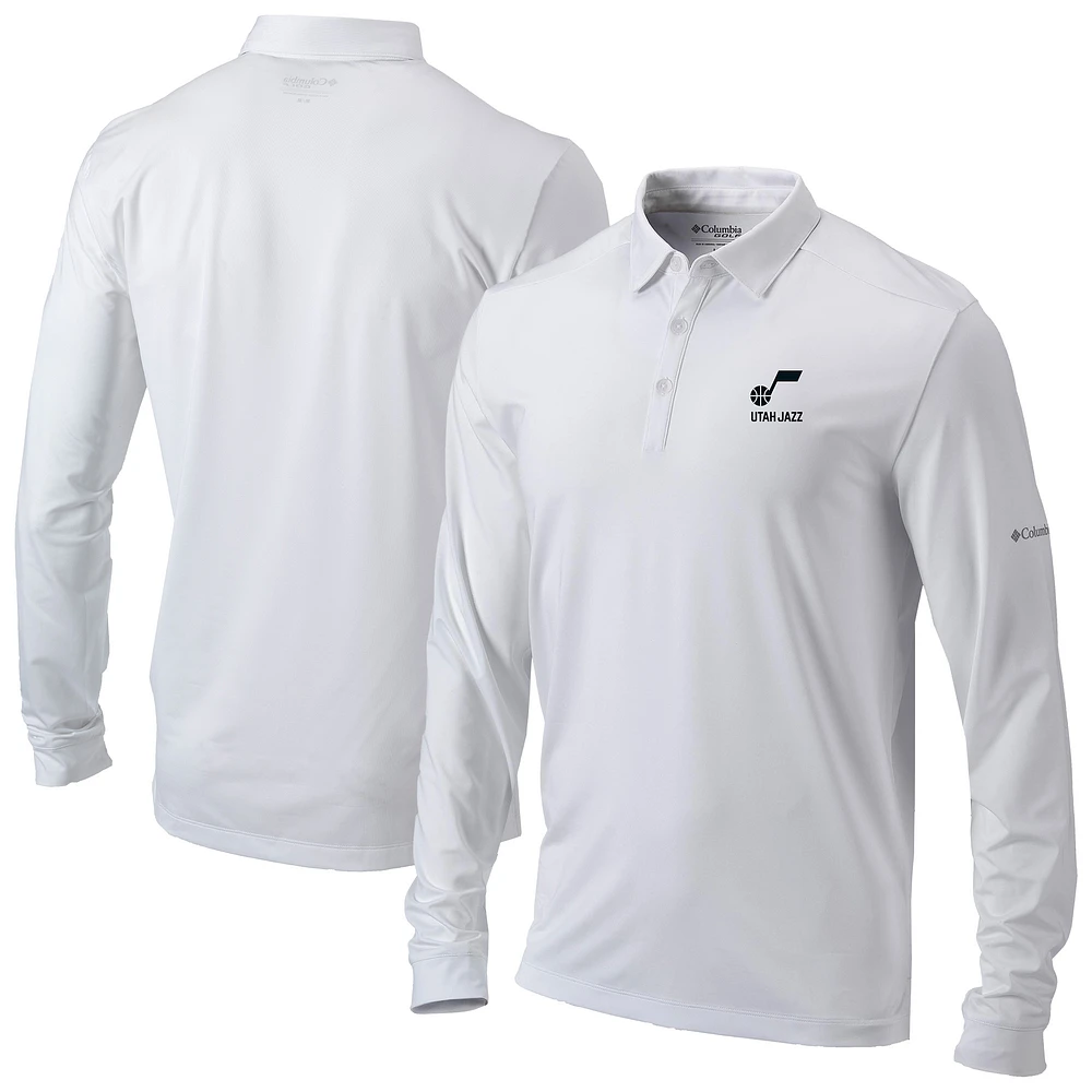 Men's Columbia White Utah Jazz Omni-Wick Pin High Long Sleeve Polo