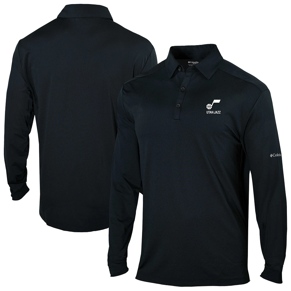 Men's Columbia Black Utah Jazz Omni-Wick Pin High Long Sleeve Polo