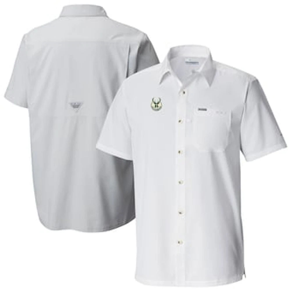Men's Columbia White Milwaukee Bucks Slack Tide Camp Button-Up Shirt