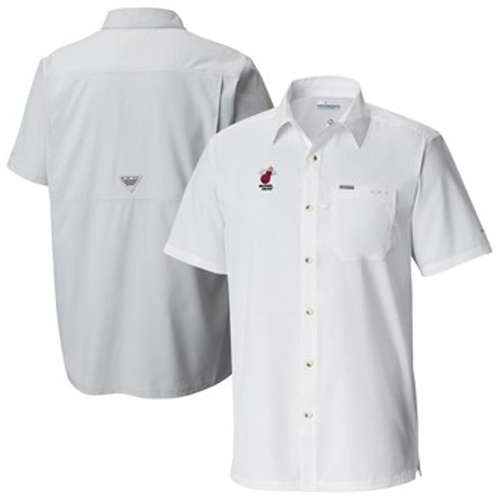 Men's Columbia White Miami Heat Slack Tide Camp Button-Up Shirt