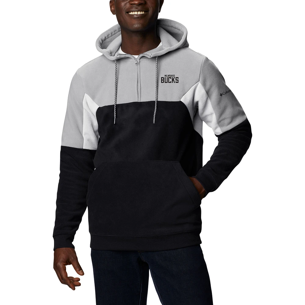 Men's Columbia Black Milwaukee Bucks Lodge Quarter-Zip Hoodie