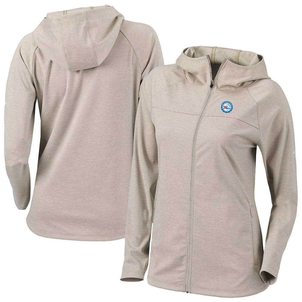Women's Columbia Tan Philadelphia 76ers Omni-Wick Half Shot Full-Zip Hoodie